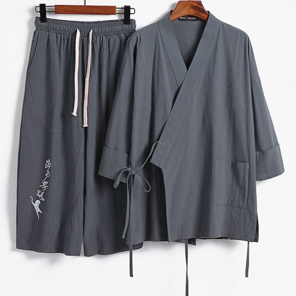 Big And Tall Men's Kimono Style Jacket Two Piece Outfits - Image 2