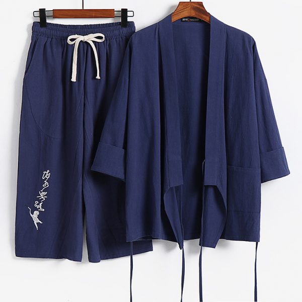 Big And Tall Men's Kimono Style Jacket Two Piece Outfits - Image 4