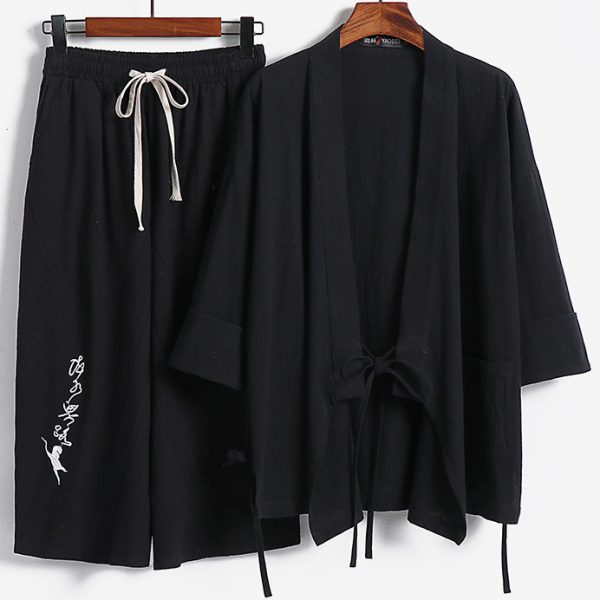 Big And Tall Men's Kimono Style Jacket Two Piece Outfits