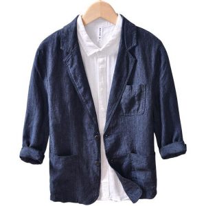 Mens 100 Percent Linen Breathable Three Quarter Sleeve Blazer