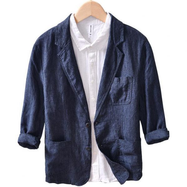 Mens 100 Percent Linen Breathable Three Quarter Sleeve Blazer