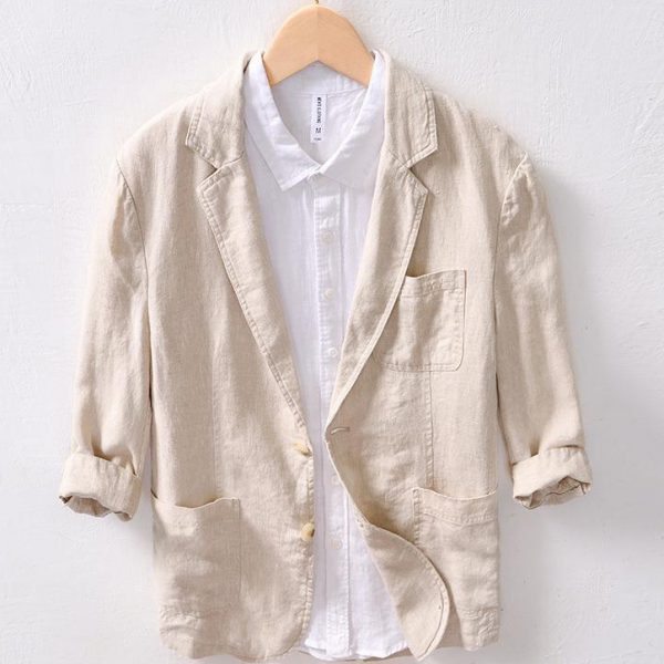 Mens 100 Percent Linen Breathable Three Quarter Sleeve Blazer - Image 3