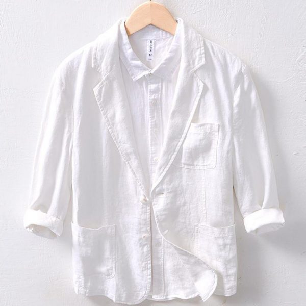 Mens 100 Percent Linen Breathable Three Quarter Sleeve Blazer - Image 4