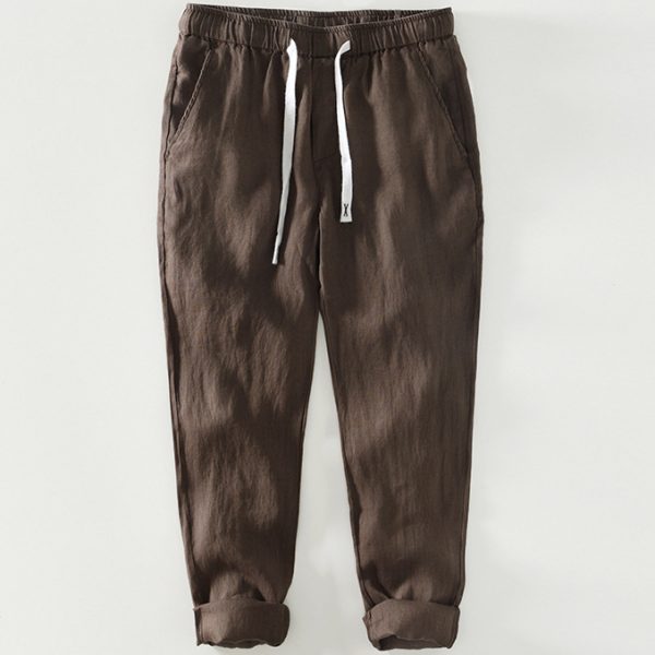 Mens 100 Percent Linen Drawstring Waist Tapered Pants - Image 3