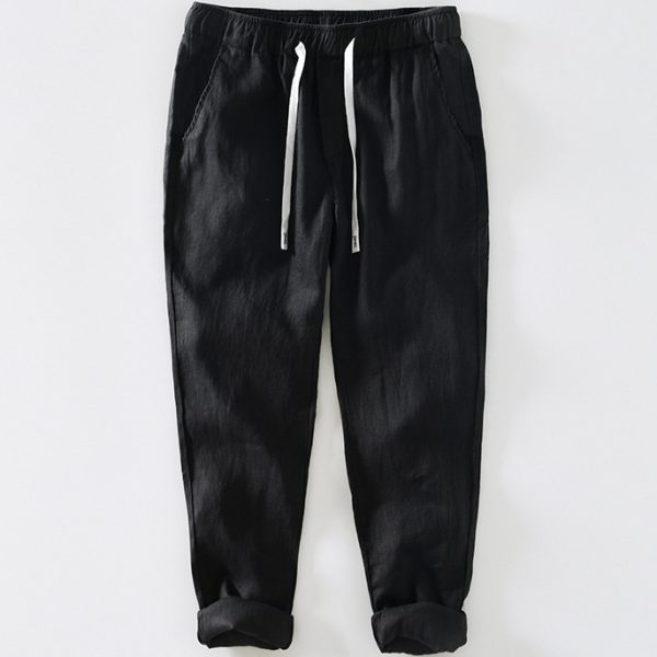 Mens 100 Percent Linen Drawstring Waist Tapered Pants - Image 2