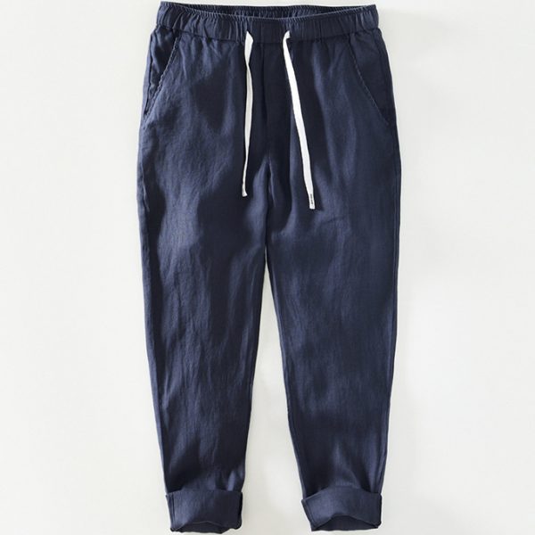 Mens 100 Percent Linen Drawstring Waist Tapered Pants - Image 5