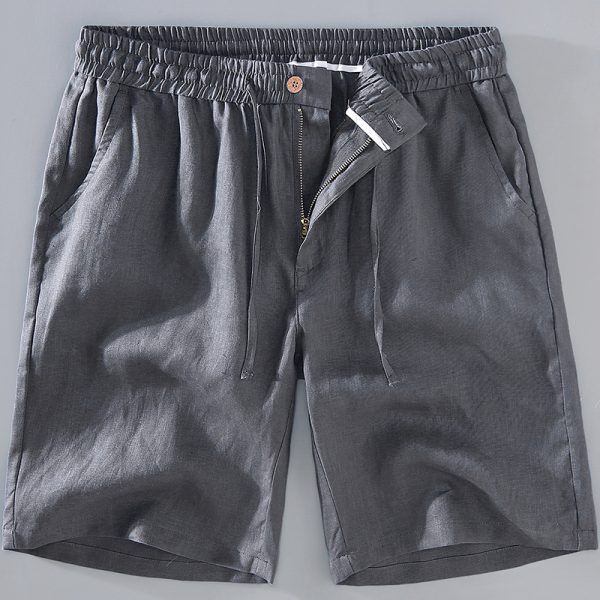 Mens 100 Percent Linen Elastic Waist Button Fly Shorts - Image 5