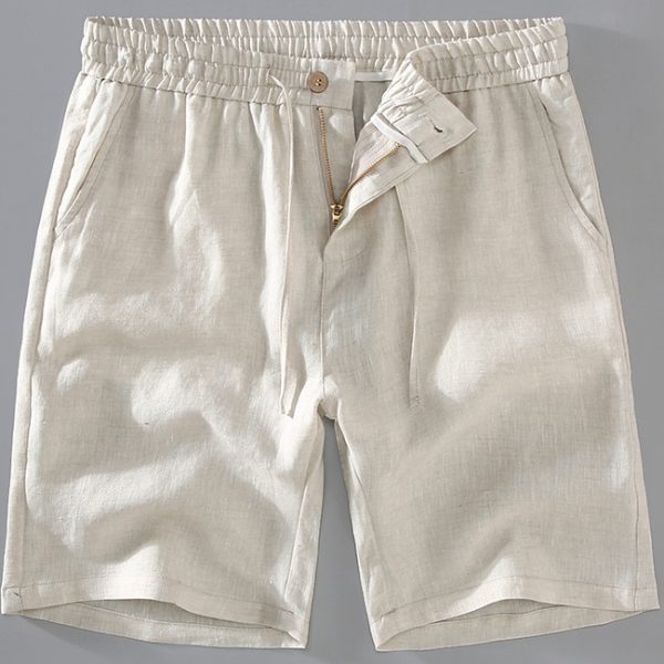 Mens 100 Percent Linen Elastic Waist Button Fly Shorts