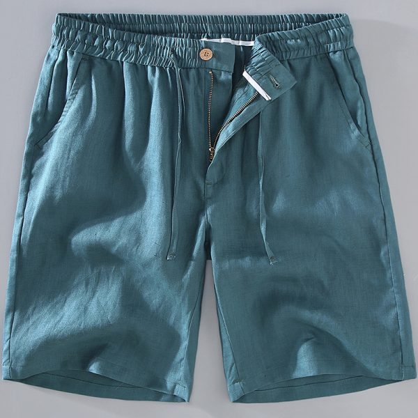 Mens 100 Percent Linen Elastic Waist Button Fly Shorts - Image 6