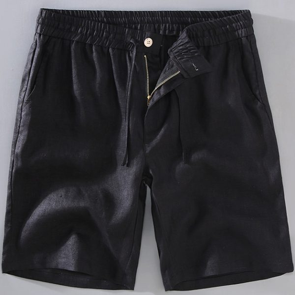 Mens 100 Percent Linen Elastic Waist Button Fly Shorts - Image 4