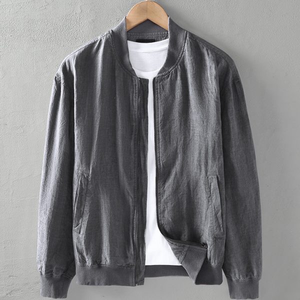 Mens 100 Percent Linen Thin Bomber Jacket - Image 2