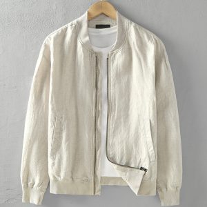 Mens 100 Percent Linen Thin Bomber Jacket