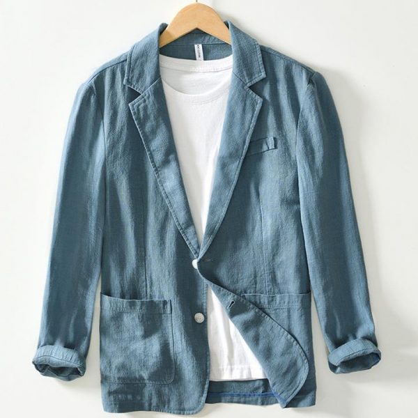 Men's Cotton Linen Slim Fit Single Layer Blazer - Image 5