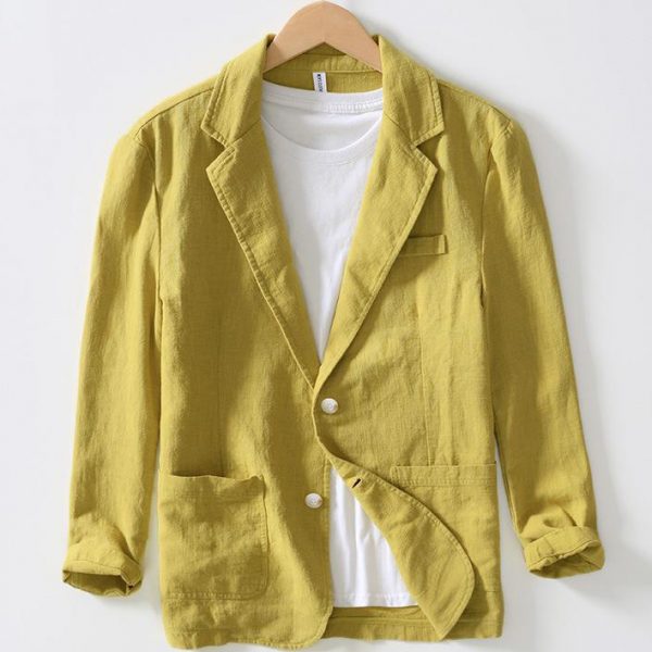 Men's Cotton Linen Slim Fit Single Layer Blazer - Image 4