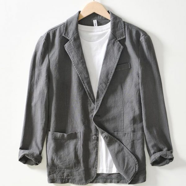 Men's Cotton Linen Slim Fit Single Layer Blazer - Image 3