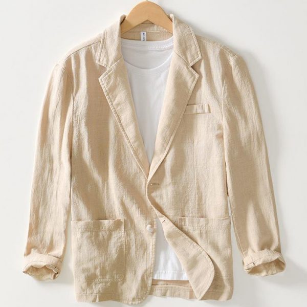 Men's Cotton Linen Slim Fit Single Layer Blazer - Image 2