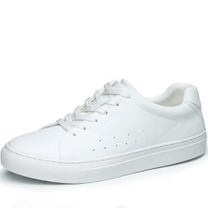Mens Faux Leather Low Top White Casual Sneakers