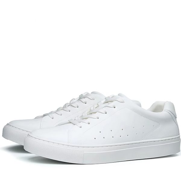 Mens Faux Leather Low Top White Casual Sneakers - Image 2