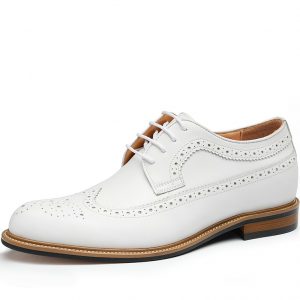 Mens Leather Full Brogue Longwing White Wedding Shoes