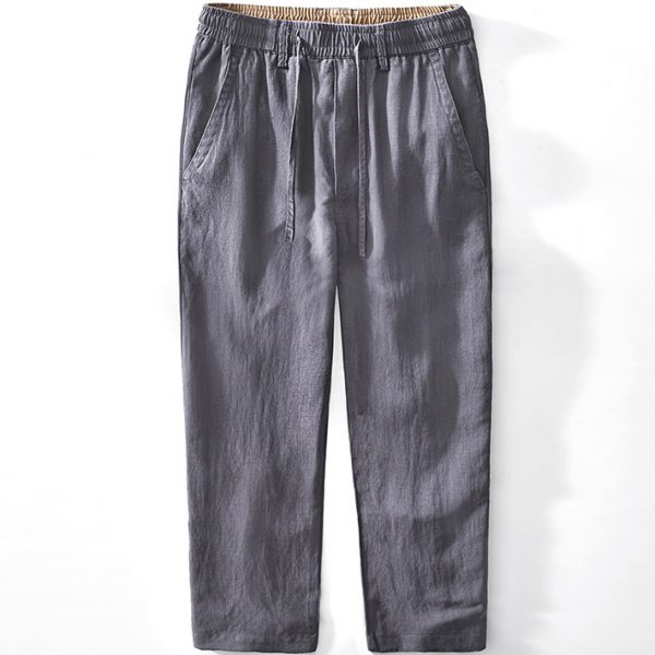 Mens Linen Blend Drawstring Straight Leg Pants - Image 3