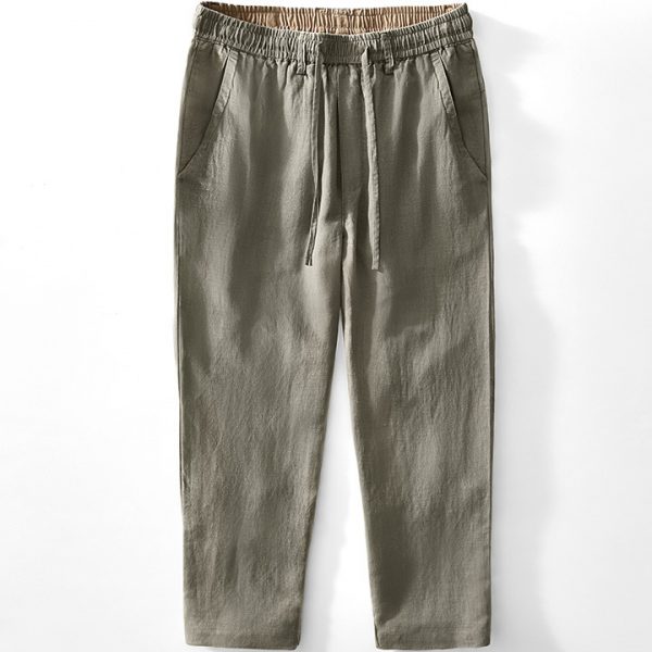 Mens Linen Blend Drawstring Straight Leg Pants - Image 4