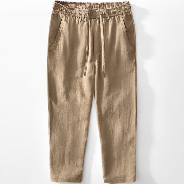 Mens Linen Blend Drawstring Straight Leg Pants - Image 5