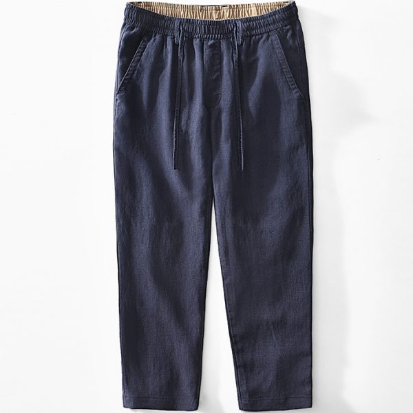 Mens Linen Blend Drawstring Straight Leg Pants - Image 2
