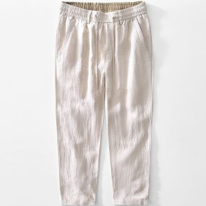 Mens Linen Blend Drawstring Straight Leg Pants