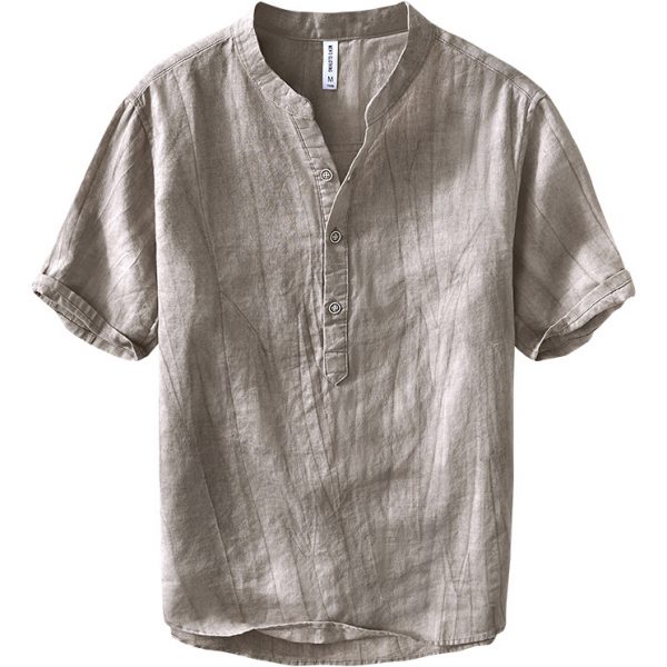 Mens Linen Blend V Neck Shirt With Three Buttons