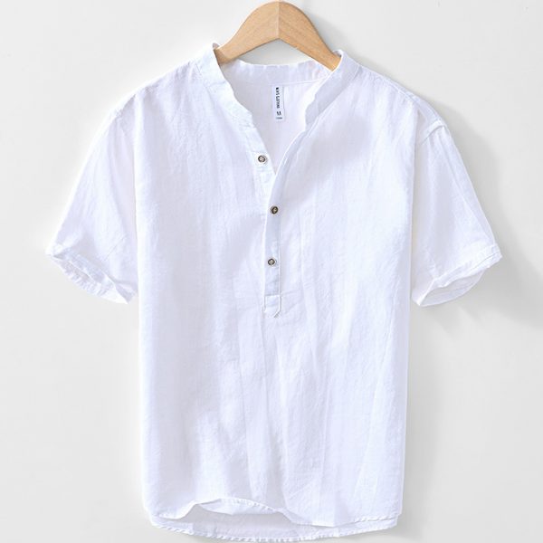 Mens Linen Blend V Neck Shirt With Three Buttons - Image 3