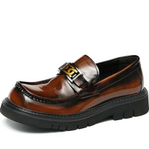 Mens Patent Leather Wide Toe Box Loafers With Horsebit