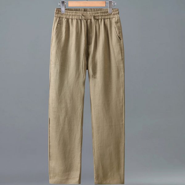 Men's Pure Linen Drawstring Straight Leg Pants - Image 2