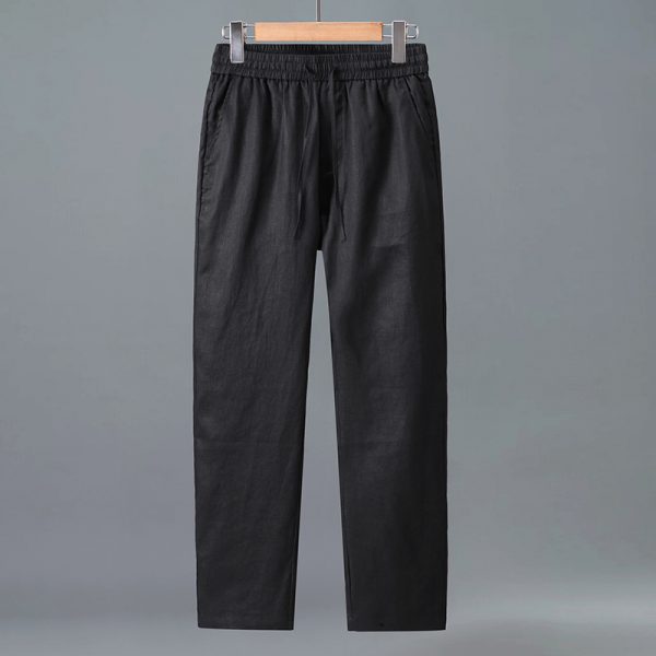 Men's Pure Linen Drawstring Straight Leg Pants - Image 5