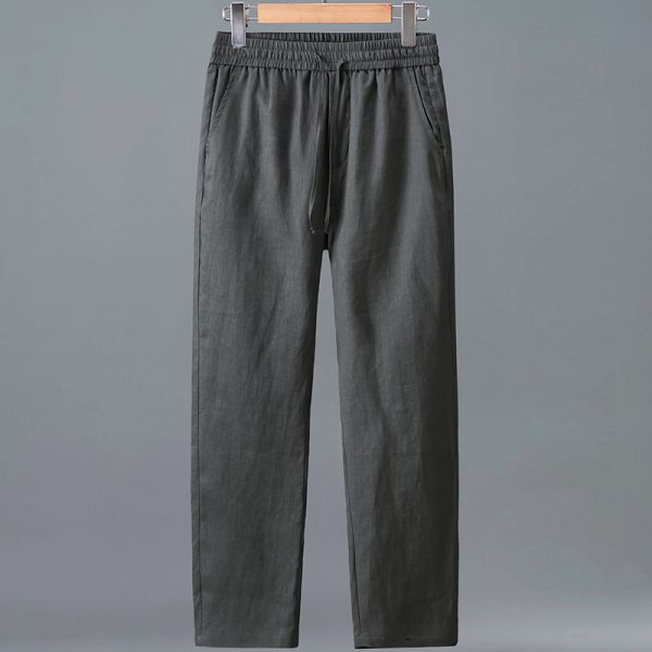 Men's Pure Linen Drawstring Straight Leg Pants - Image 4