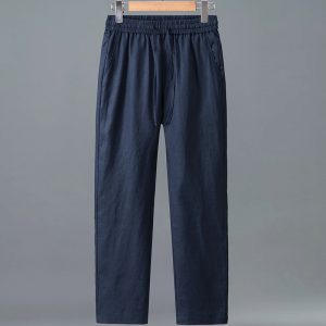 Men's Pure Linen Drawstring Straight Leg Pants