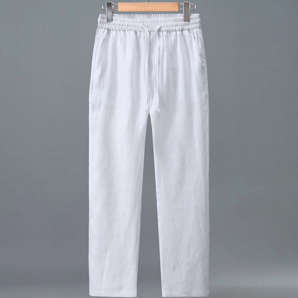 Men's Pure Linen Drawstring Straight Leg Pants - Image 3