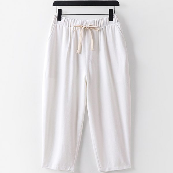 Oversized Mens Cotton Linen Drawstring Relaxed Fit Cropped Pant - Image 4