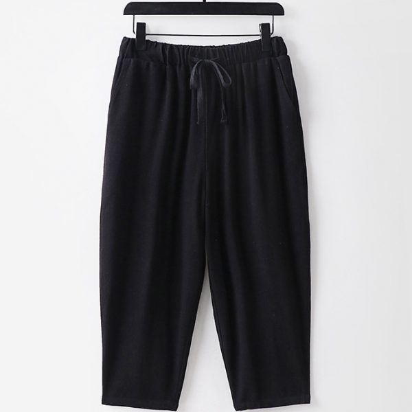 Oversized Mens Cotton Linen Drawstring Relaxed Fit Cropped Pant - Image 5