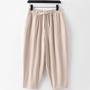 Oversized Mens Cotton Linen Drawstring Relaxed Fit Cropped Pant