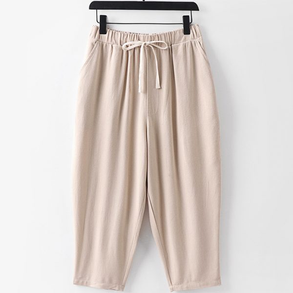 Oversized Mens Cotton Linen Drawstring Relaxed Fit Cropped Pant