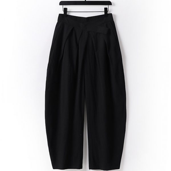 Plus Size Mens Cotton Linen Elastic Waist Loose Fit Baggy Pants - Image 2