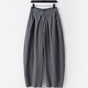 Plus Size Mens Cotton Linen Elastic Waist Loose Fit Baggy Pants
