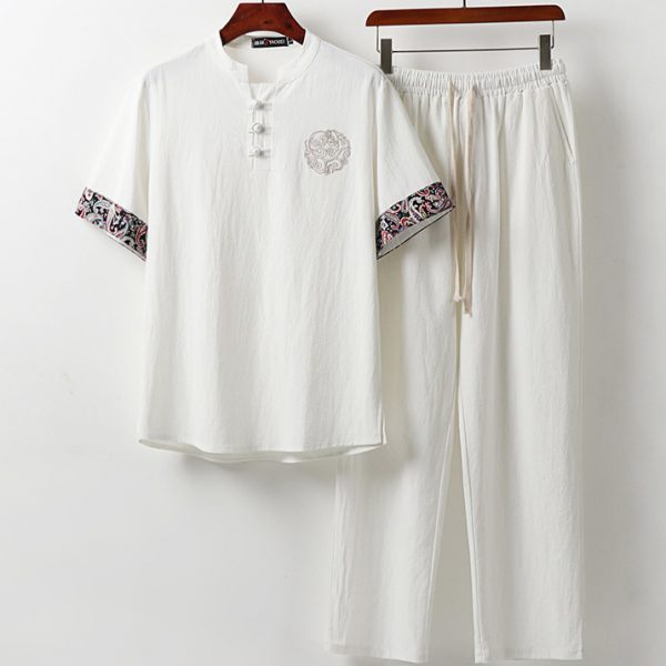 Plus Size Men's Traditional Chinese Style T Shirt And Pants Set - Image 4