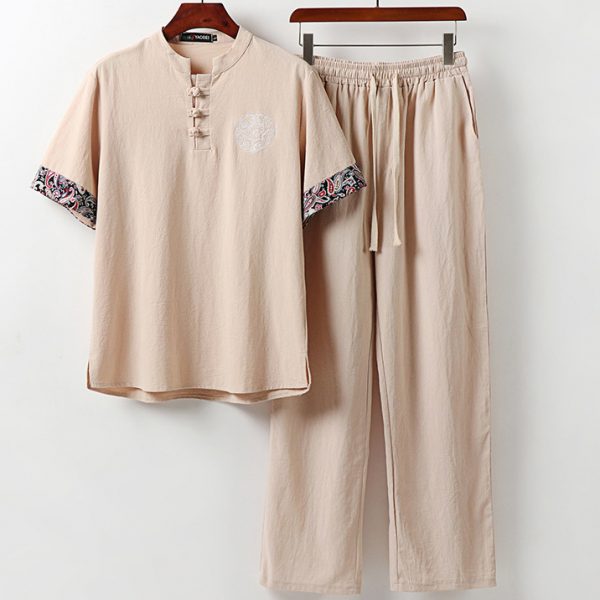Plus Size Men's Traditional Chinese Style T Shirt And Pants Set - Image 5