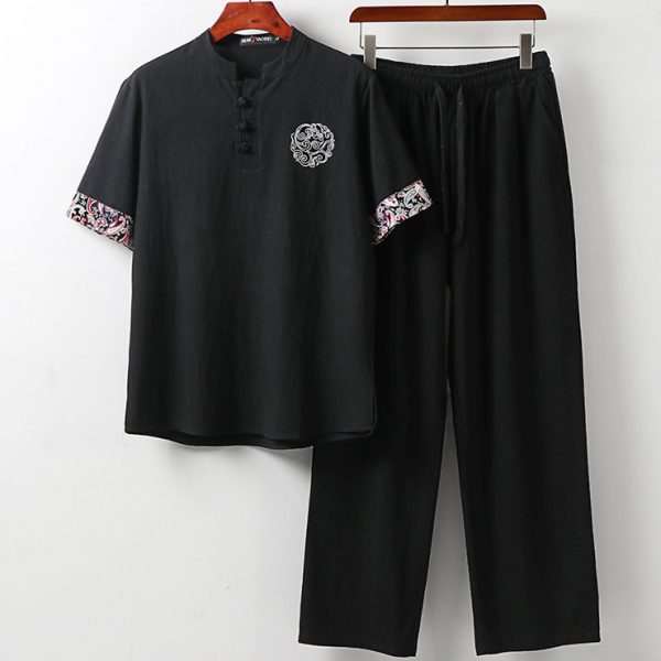 Plus Size Men's Traditional Chinese Style T Shirt And Pants Set - Image 3