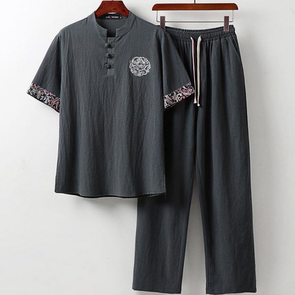 Plus Size Men's Traditional Chinese Style T Shirt And Pants Set - Image 2