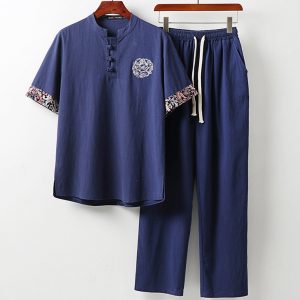 Plus Size Men's Traditional Chinese Style T Shirt And Pants Set