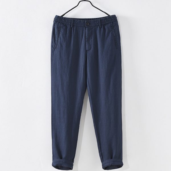 Pure Linen Elastic Waist Casual Pants With Zipper Pockets - Image 4