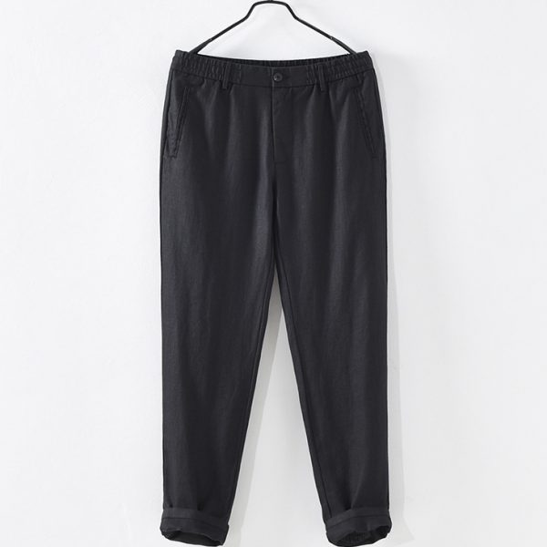 Pure Linen Elastic Waist Casual Pants With Zipper Pockets - Image 3
