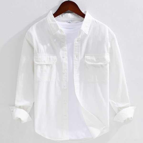 100 Percent Cotton Long Sleeve Casual Shirt With Chest Flap Pocket - Image 5